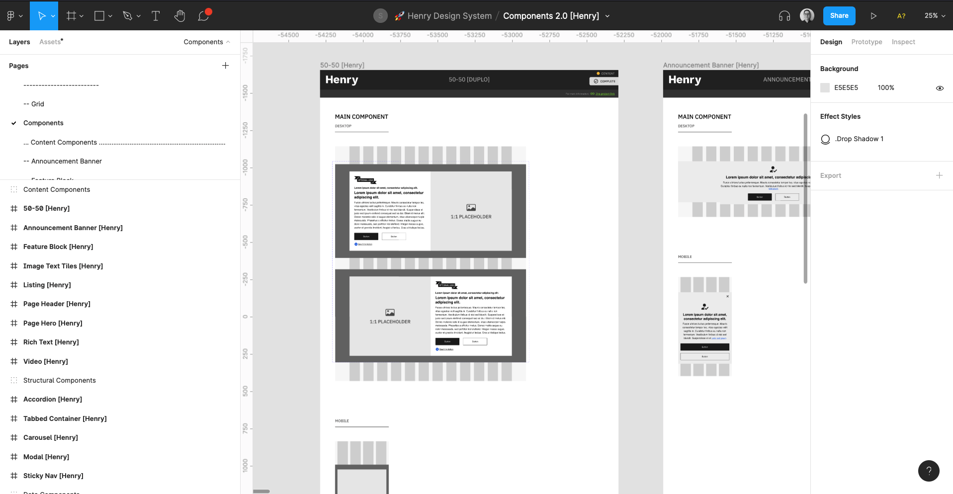 A screenshot of a Figma board that shows blocks of color breaking down the components of a web page